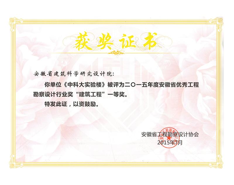 2015年度安徽省优秀工程勘察设计一等奖（建筑工程）