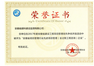 2017年安徽省项目管理行业先进项目管理（全过程工程咨询